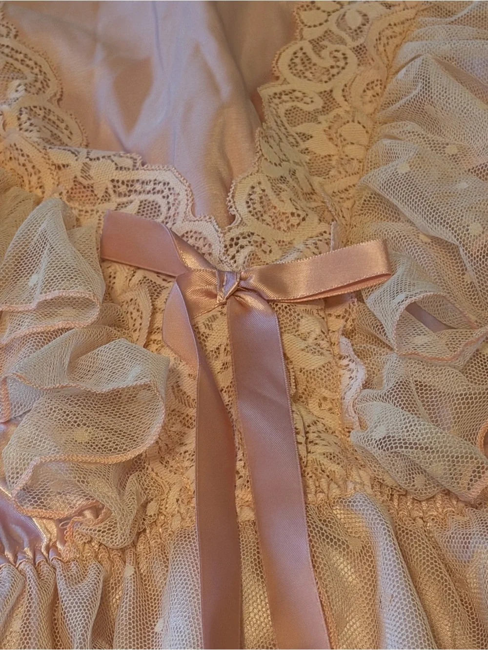 Women's Pink Satin Lace Trim Pajama Set -M